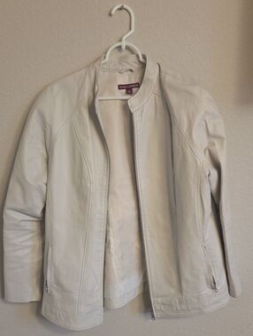 Jessica London Off-White Genuine Leather Zip Jacket Plus Size 14